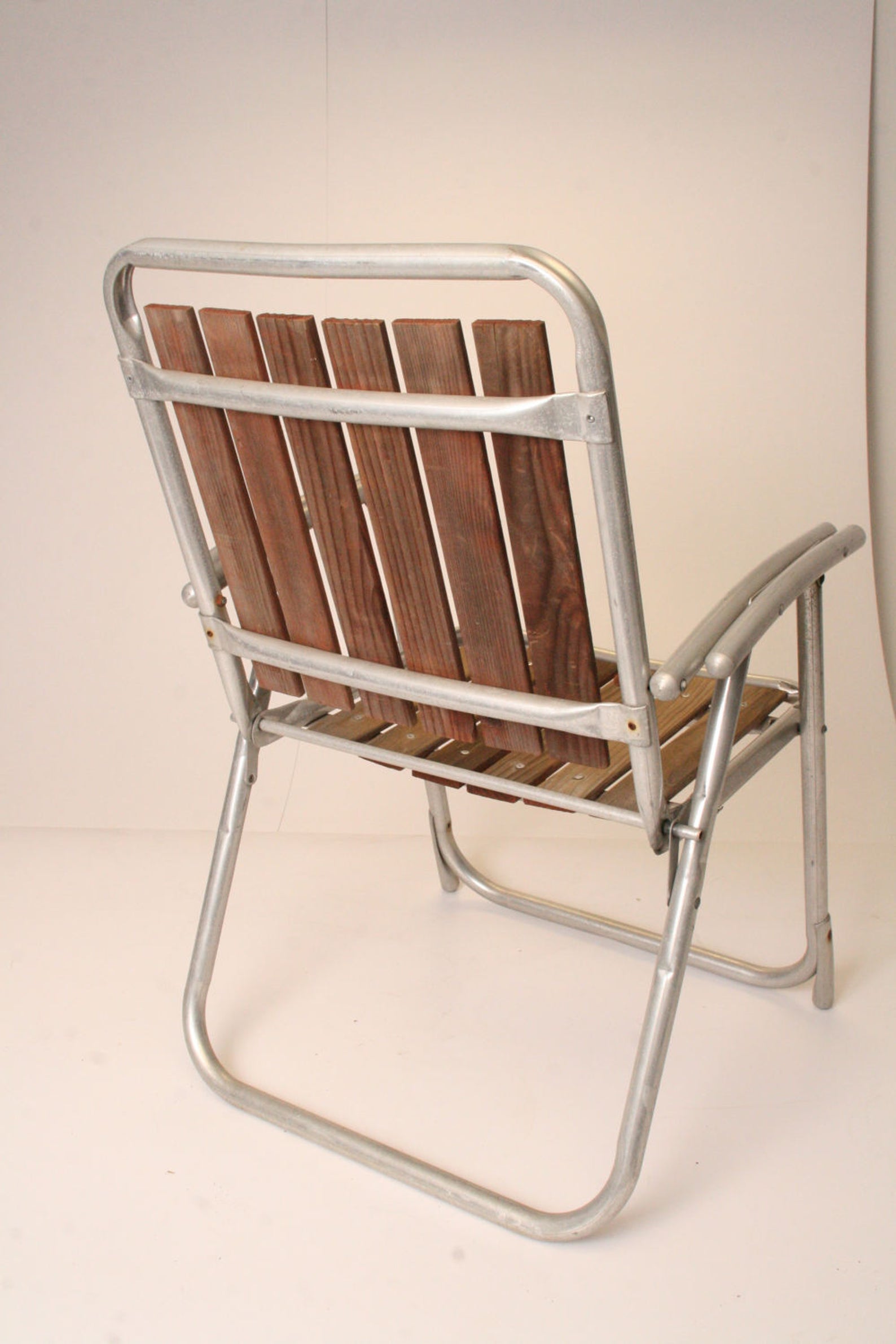 Vintage Aluminum Folding LAWN CHAIR redwood patio metal red Etsy