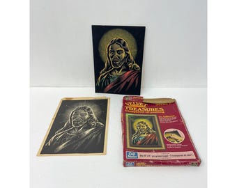 Vintage Craft Master Black Velvet Portrait of Jesus Christ Oil Painting Wall Art