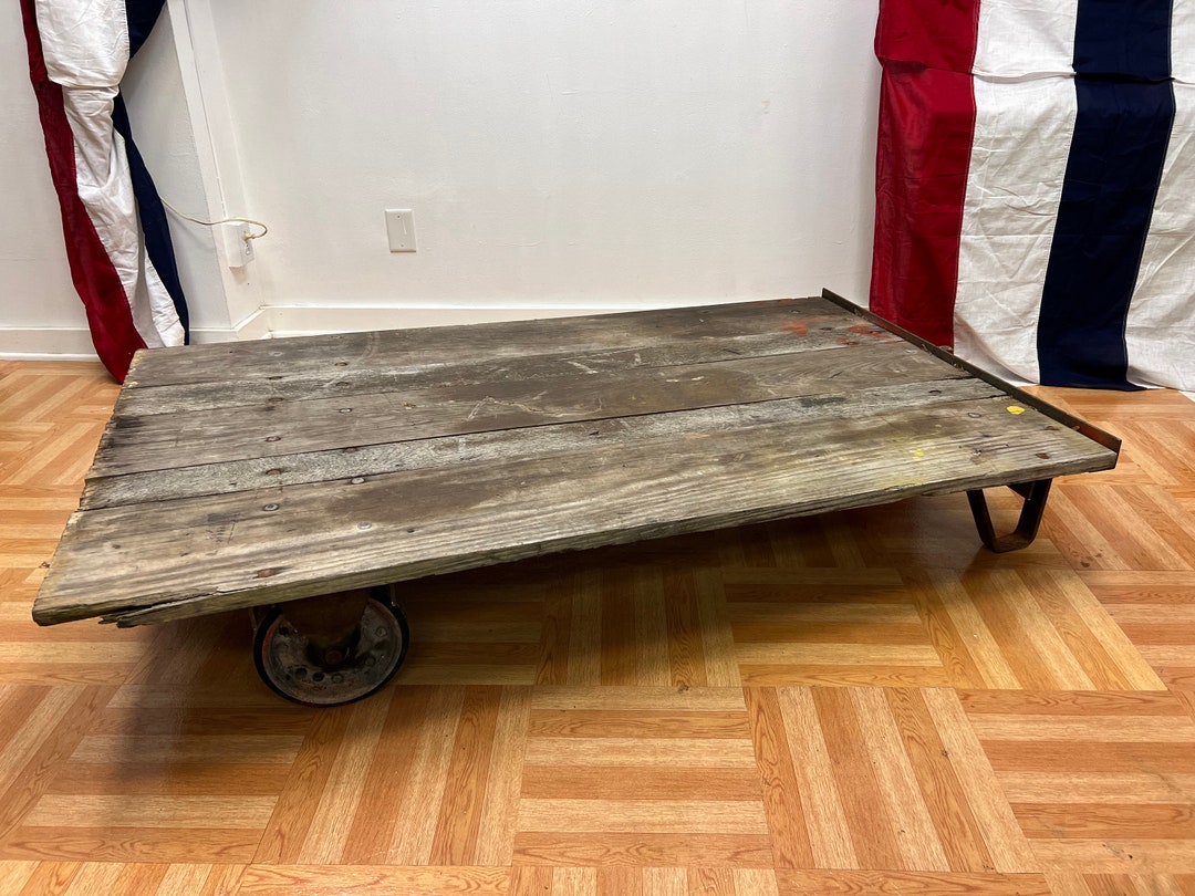Vintage Industrial Wood Cart Coffee Table Skid Pallet Factory Etsy