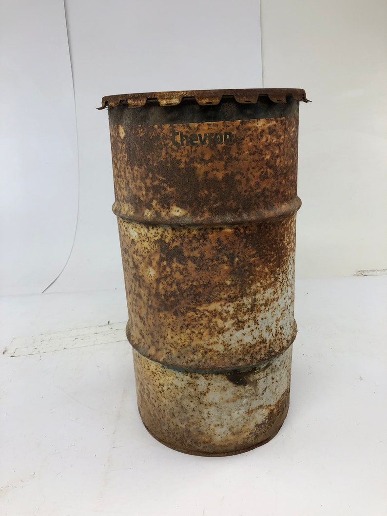 Vintage Oil Barrel W Lid Advertising Metal Trash Garbage Can Etsy