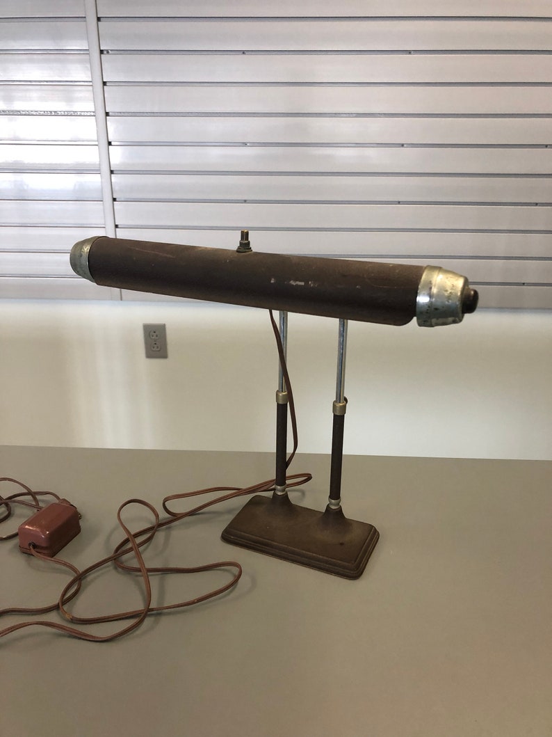 Vintage Desk Lamp Brown Metal Art Deco Industrial Jeweler Etsy