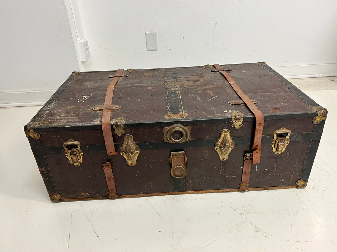 Vintage STEAMER TRUNK Chest Storage Box Brown Box Coffee Table Etsy
