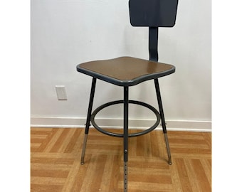 Vintage Industrial Drafting Stool Adjustable Metal Shop Chair School Lab Steel
