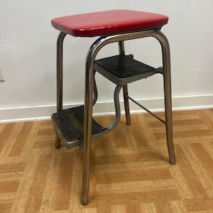 Vintage STEP STOOL metal folding kitchen steel chair mid century modern shop 50s 50s 60s shabby rustic kitchen bar