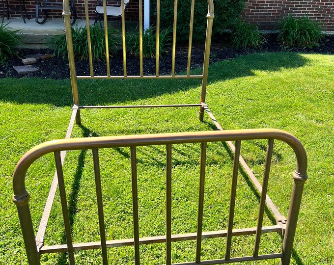 Vintage BRASS BED FRAME Antique Full Size Hollywood Regency Etsy