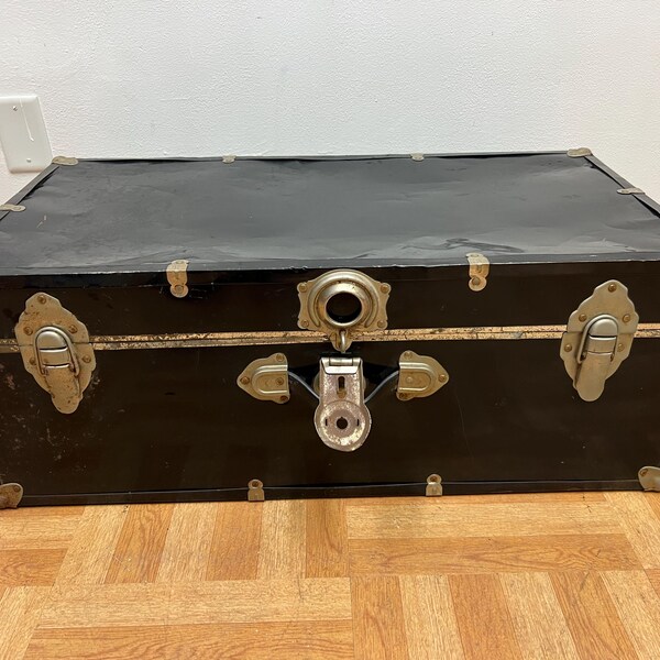 Vintage Black Storage Trunk - Chest Box, Coffee Table, Foot Locker, Luggage, Old