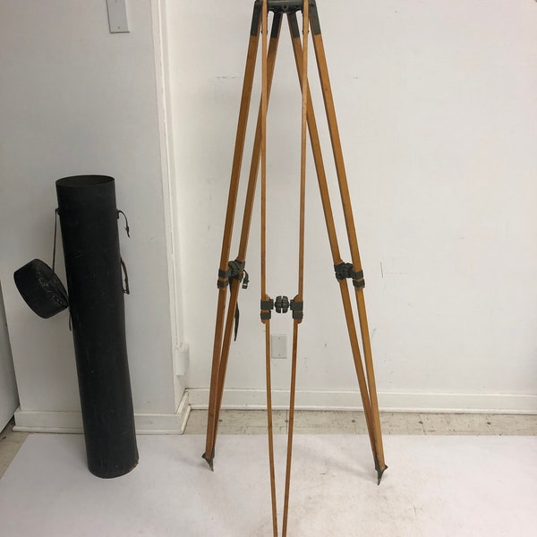 Vintage WOOD TRIPOD rustic decor transit light stand survey industrial wooden US