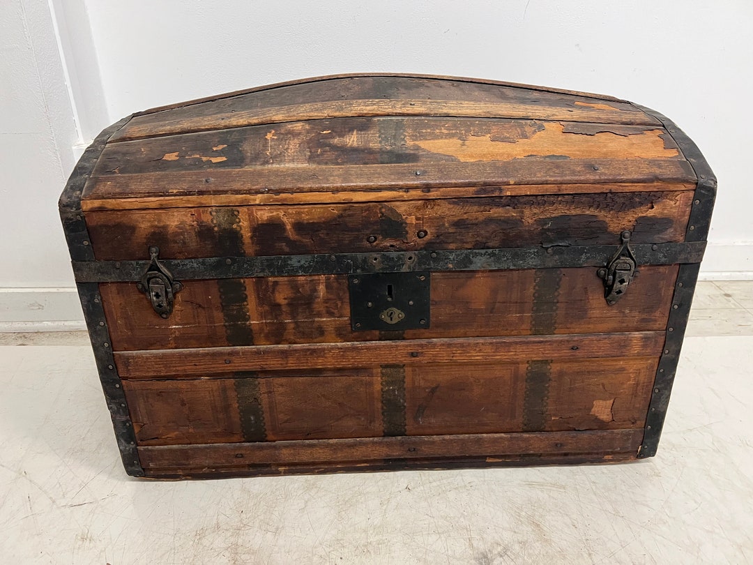 Vintage CAMELBACK TRUNK Storage Chest Steamer Brown Train Etsy