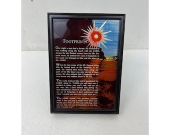 Vintage 1981 Emson Footprints in the Sand Musical Plaque Poem Music Box Decor