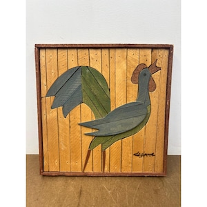 DeGroot Signed Wood Lath Art Rooster Wall Hanging Rustic Farmhouse Decor Country
