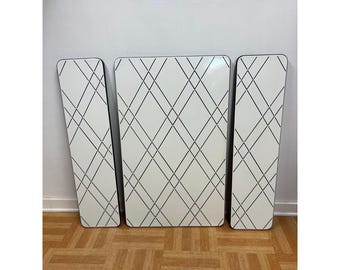 Vintage ENAMEL TABLE TOP Set porcelain country farm cabinet hoosier white leaf