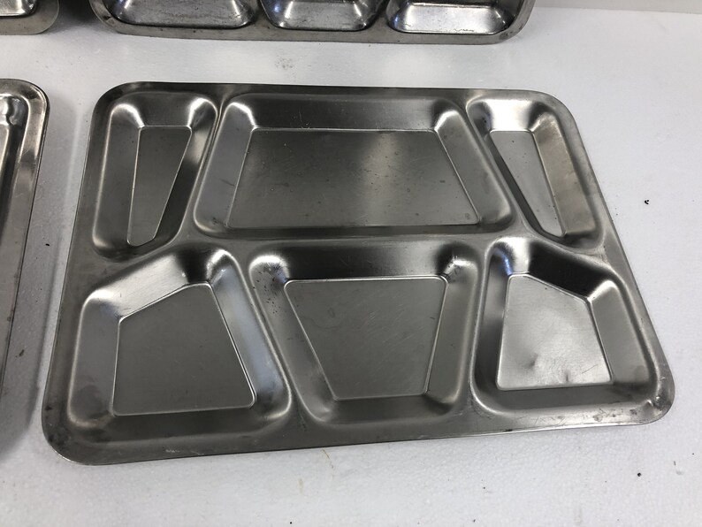 4 Vintage Stainless Steel Military Food Tray Divided School Etsy