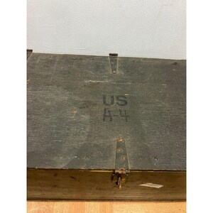 Vintage Military FOOT LOCKER Wood Trunk chest storage green box army US soldier afbeelding 4