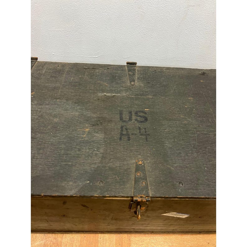 Vintage Military FOOT LOCKER Wood Trunk chest storage green box army US soldier afbeelding 4