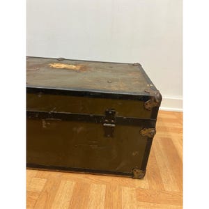 Vintage Military FOOT LOCKER Trunk chest storage green box army US soldier field image 6