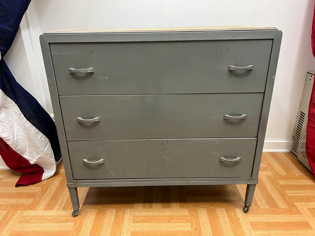Vintage METAL DRESSER Art Deco Industrial Steel Storage Chest of