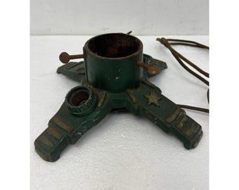 Vintage Cast Iron Christmas Tree Stand Lighted Heavy Duty Green Art Deco 40s