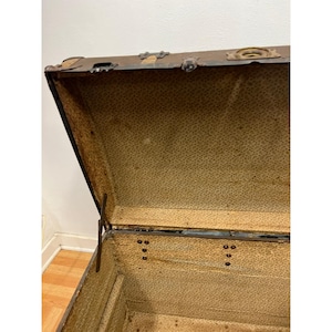 Vintage WOOD STEAMER TRUNK chest coffee table storage box antique brown tv stand 画像 13