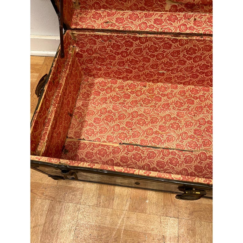 Vintage Military FOOT LOCKER Trunk chest storage green box army US soldier field image 14