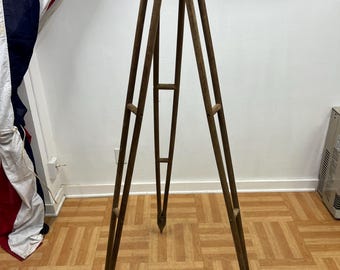 Vintage WOOD TRIPOD 5' rustic decor transit light stand survey industrial lamp wooden brown