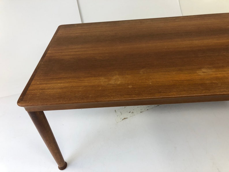 Mid Century Modern TEAK COFFEE TABLE vintage surfboard eames era wood wooden solid signed danish 50s 60s Vejle Stole Denmark
