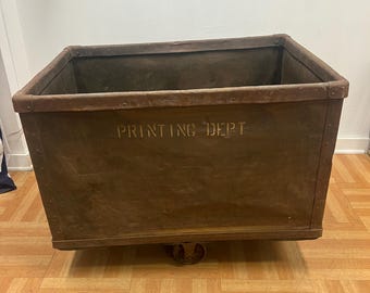 Vintage INDUSTRIAL ROLLING CART factory steampunk basket storage bin laundry od store display large huge green warehouse loft decor