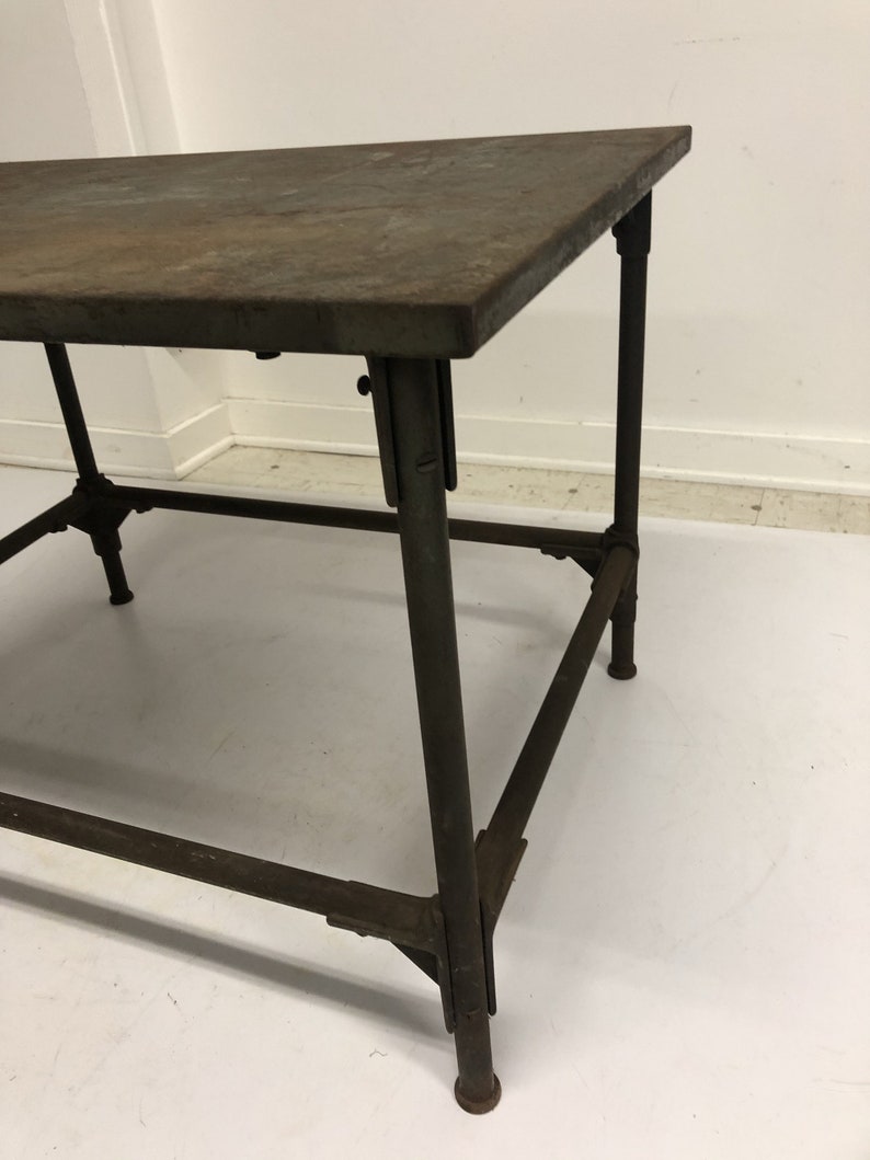 Vintage METAL WORK TABLE Steel Industrial Stand Man Cave Etsy