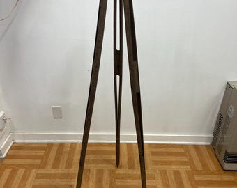 Vintage WOOD TRIPOD 5' rustic decor transit light stand survey industrial lamp wooden brown theodolite surveyors surverying engineering