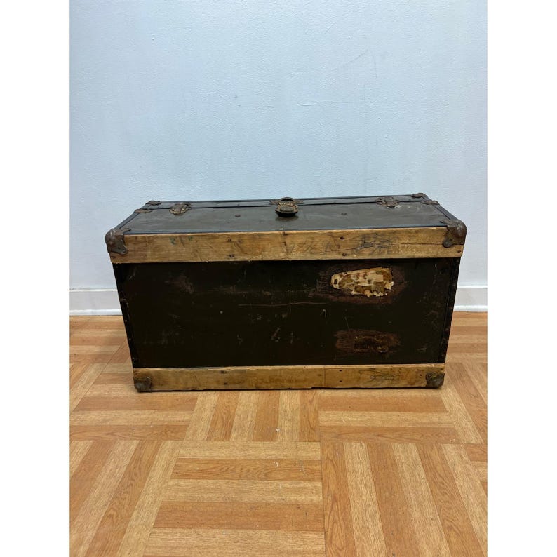 Vintage Military FOOT LOCKER Trunk chest storage green box army US soldier field image 10
