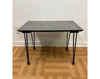 Vintage 1950s Mid Century Modern Hairpin Leg Side Table Gray Black Laminate Top