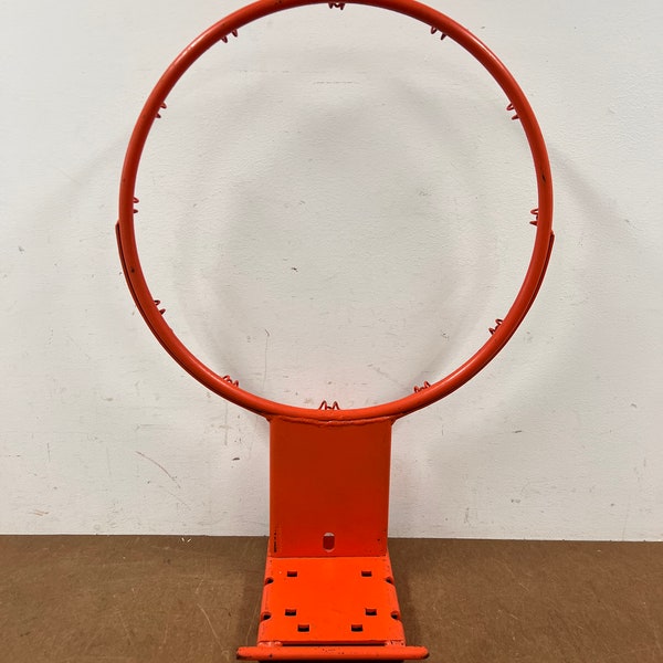 Vintage BASKETBALL RIM HOOP net antique orange old rustic wall art restaurant decor steel metal street hanging