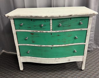 Vintage WOOD DRESSER shabby antique chic cottage distressed hand painted farmhouse chest of drawers oak wooden french country provincial