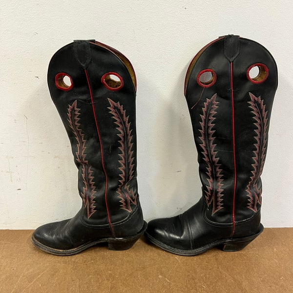 TONY LAMA Cowboy Boots MENS 7.5 D Leather pull on western vintage red buckaroo black tall ranch roper horse riding american