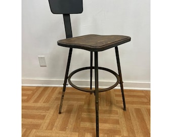 Vintage Industrial Drafting Stool Adjustable Metal Shop Chair Steampunk Steel 60