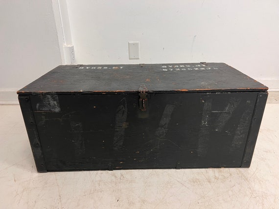 1950's United States Army Military Painted Wood Foot Locker Chest Trunk