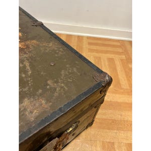Vintage Military FOOT LOCKER Trunk chest storage green box army US soldier field image 7