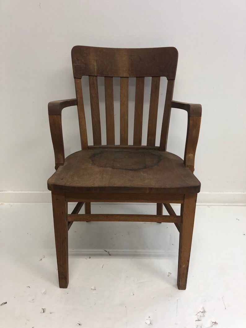 Vintage Wood Office Chair Banker Desk Courthouse Gunlocke Etsy