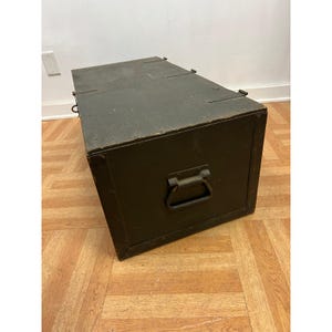 Vintage Military FOOT LOCKER Wood Trunk chest storage green box army US soldier afbeelding 6