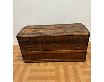 Antique Camelback Steamer Trunk Wood Vintage Storage Chest Humpback Jenny Lind
