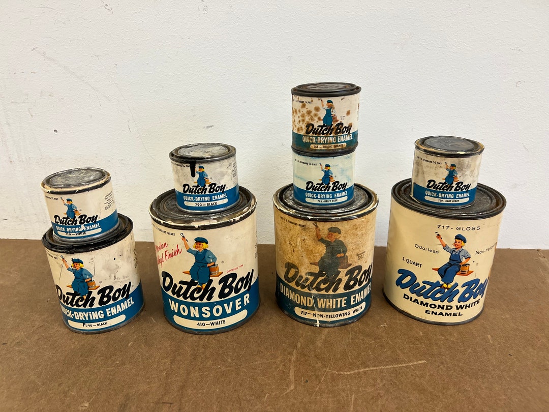 Vintage DUTCH BOY Paint Can LOT Advertising Man Cave Paper Label Tin
