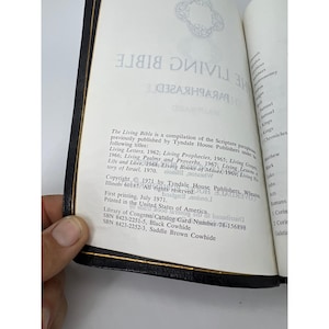 The Living Bible Paraphrased 1971 Tyndale House Black Cowhide Leather Binding zdjęcie 9