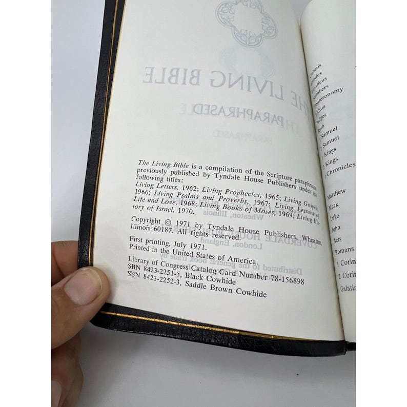 The Living Bible Paraphrased 1971 Tyndale House Black Cowhide Leather Binding zdjęcie 9