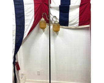 Vintage Tension Pole FLOOR LAMP mid century modern light retro gold glass shade