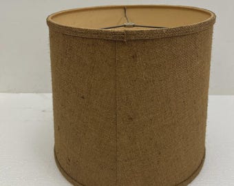 Vintage Brown Burlap Drum Lamp Shade Mid Century Modern 14" Table or Floor Lamp Light