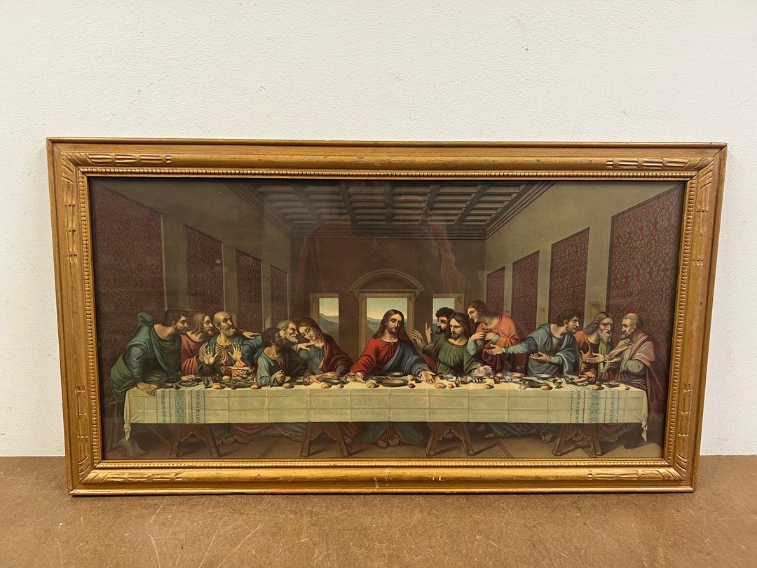 Vintage Framed Print LAST SUPPER Gold Wall Art Deco Antique Jesus