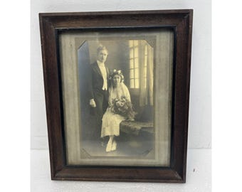 Antique 1923 Framed Wedding Photo Mabell Gysin Delbert Stephens Berkeley CA art