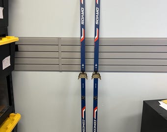 Vintage SNOW SKIS Cross Country Pair wall art cabin decor set man cave blue 80s Davos laminate loft