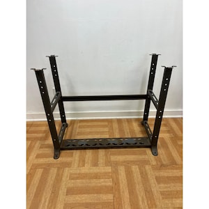 Vintage METAL TABLE BASE Sewing Machine Work Desk Bench Ends Industrial Legs Usa Solid Steel Mounting Flanges Pedal Bar Gray