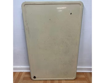 Vintage ENAMEL TABLE TOP porcelain country farm cabinet hoosier beige green edge