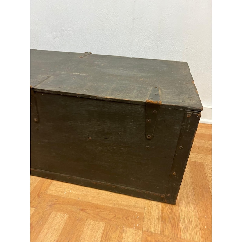 Vintage Military FOOT LOCKER Wood Trunk chest storage green box army US soldier afbeelding 7